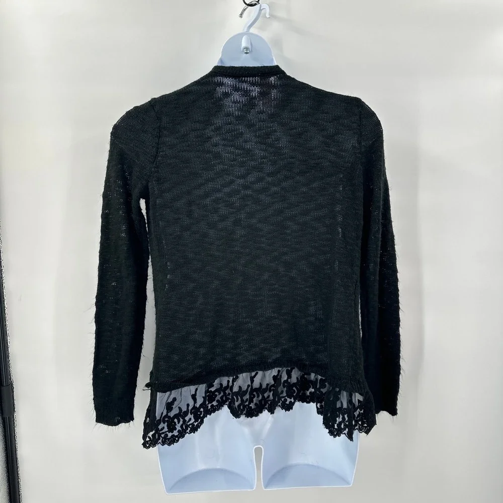 Lace Trim Cardigan Womens XL‎ Black Open Front Boho Romantic Goth Fairy Coquette
